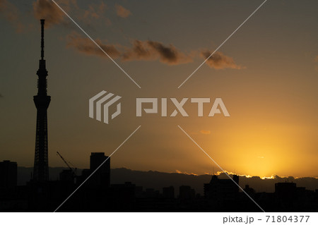 東京スカイツリーと夕陽 71804377