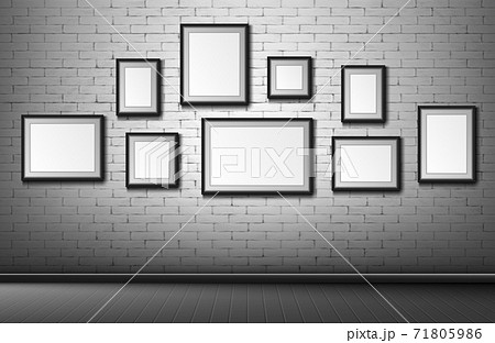 Blank frames on brick wall background, borders 71805986