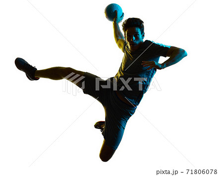 handball player man silhouette shadow isolated white background handball player man silhouette shadow isolated white background 71806078