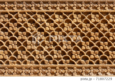 Rajasthan floral carving pattern, India 71807229