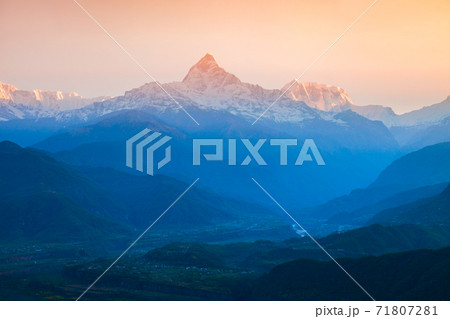 Annapurna mountains aerial panoramic view, Pokhara 71807281