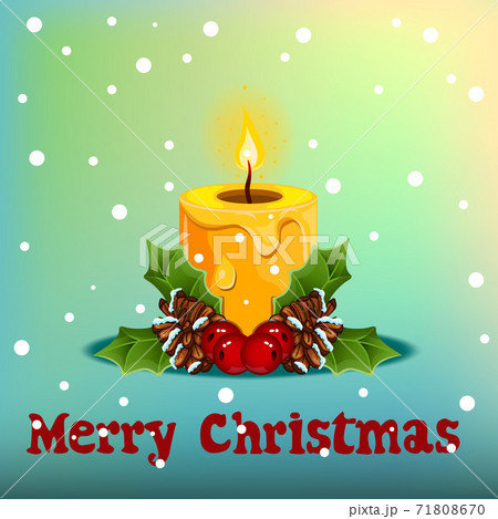Christmas greeting card with cartoon burning candle 71808670