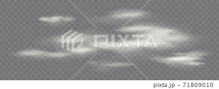 Vector realistic transparent isolated cloud. Cloudy fluffy sky illustration. Storm, rain cloud effects 71809010