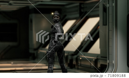 8K Sexy Futurictic Astronaut in the Space Station 71809188