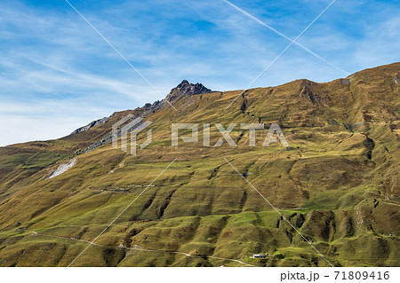 Alpine landscape of the French alps near Montvalezan in Savoie , France Alpine landscape of the French alps near Montvalezan in Savoie , France 71809416