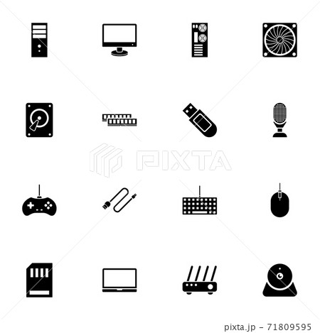 Hardware icon - Expand to any size - Change to any colour. Perfect Flat Vector Contains such Icons as usb flash, gamer joystick, monitor, router, hdd, keyboard, mouse, webcam, microphone, cooler, ram. 71809595