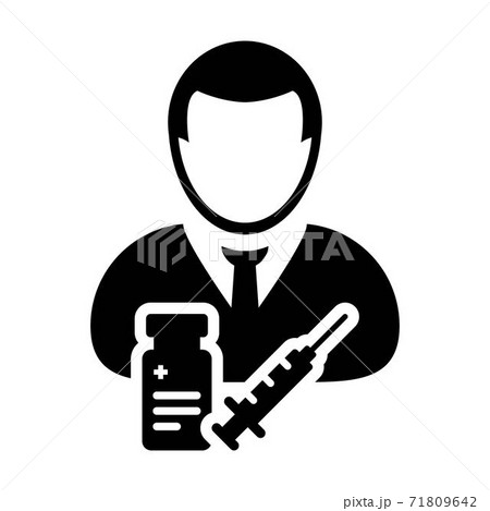 Vaccination icon vector with vaccine syringe male user person profile avatar symbol for medical and healthcare treatment in a glyph pictogram illustration 71809642