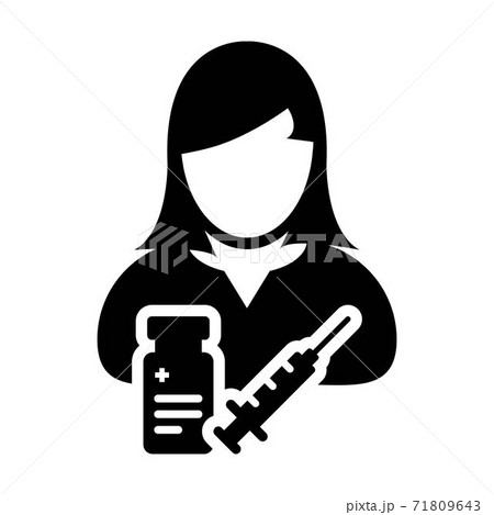 Vaccination icon vector with vaccine syringe female user person profile avatar symbol for medical and healthcare treatment in a glyph pictogram illustration 71809643