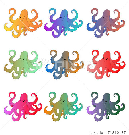 Octopus in nine different gradient colors illustration. On an isolated white background. Octopus in nine different gradient colors illustration. On an isolated white background. 71810187