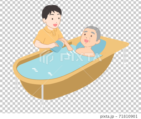 Bathing support for elderly men, wiping hands, male caregiver (no line) Bathing support for elderly men, wiping hands, male caregiver (no line) 71810901