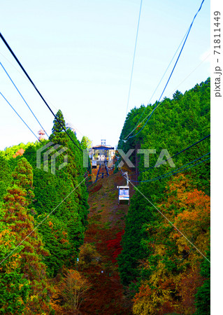 京都市左京区の叡山ロープウェイから見る紅葉の風景、秋、山、叡山【11月】 71811449