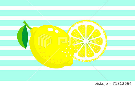 レモンとレモンの輪切りとレモンの花のイラストのイラスト素材
