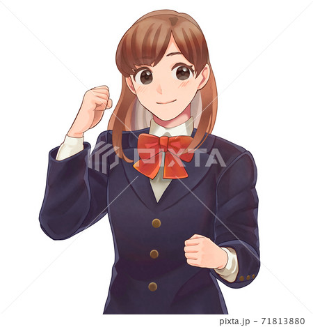 ガッツポーズする女子高生のイラスト 71813880