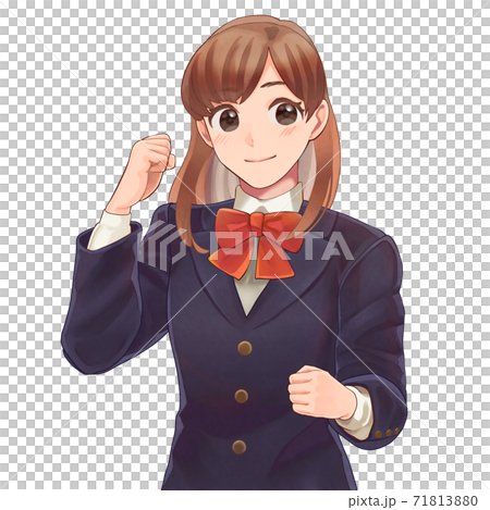 ガッツポーズする女子高生のイラスト 71813880