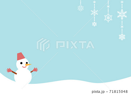 雪だるまと雪の結晶のシンプルなメッセージカード 横型のイラスト素材