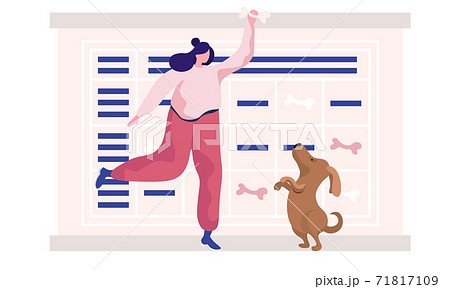 Pet owner young woman spend time with her dog, take care of domestic animal cheerful puppy 71817109