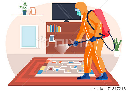 A man from epidemiological service doing disinfection in office to kill viruses and bacteria A man from epidemiological service doing disinfection in office to kill viruses and bacteria 71817218