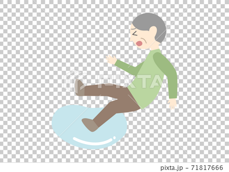 水で滑ってこける高齢男性のイラスト素材