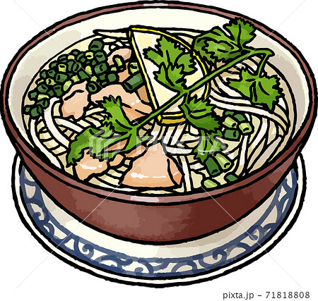 手描き食べ物ベクターイラスト素材 鶏だしのフォー ベトナム麺 のイラストのイラスト素材