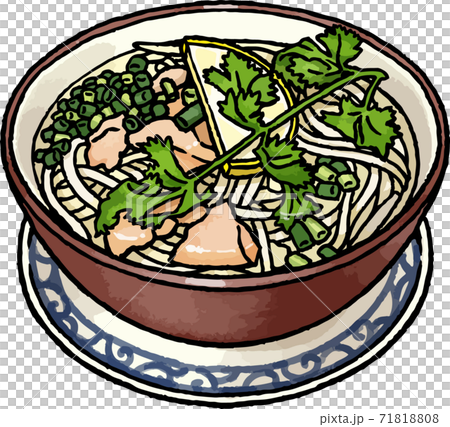 手描き食べ物ベクターイラスト素材 鶏だしのフォー ベトナム麺 のイラストのイラスト素材