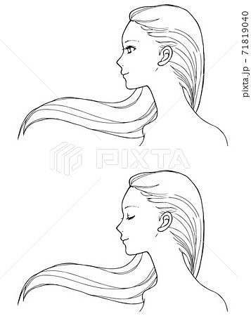 美容に使えそうな女性の線画イラスト 横顔 のイラスト素材