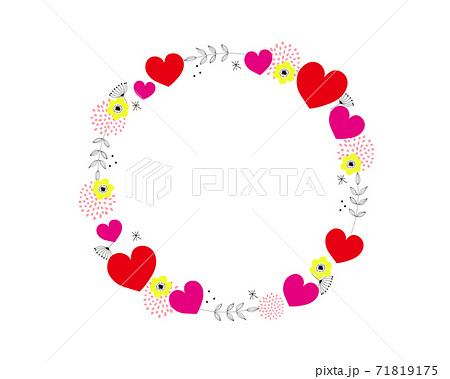 バレンタイン ハートと植物のフレーム 円 のイラスト素材