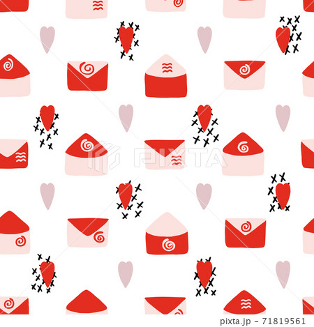 Abstract seamless pattern for Valentines day. Red and pink letters and hearts. Cute hand-drawn simple illustration. Ornament for wrapping paper banner, postcard. Vector illustration about love. Abstract seamless pattern for Valentines day. Red and pink letters and hearts. Cute hand-drawn simple illustration. Ornament for wrapping paper banner, postcard. Vector illustration about love. 71819561