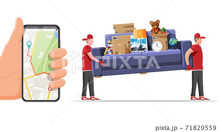 Delivery character man movers carry sofa and phone Delivery character man movers carry sofa and phone 71820559