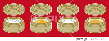 中華まんが入っているセイロのセット（白フチあり） 71820730