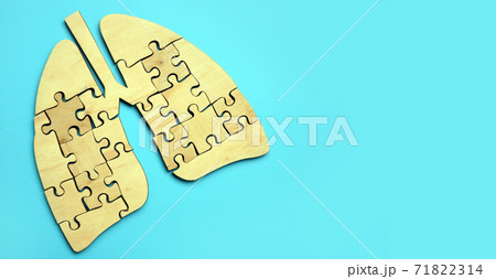 Lungs from pieces of puzzles on the blue background. 71822314