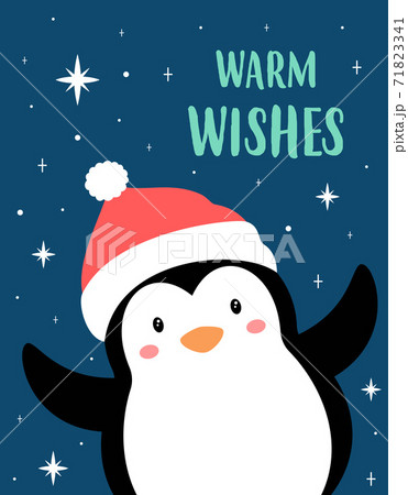 christmas card with cute cartoon penguin, vector illustration 71823341