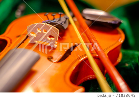 Bow on classic violin in box 71823645