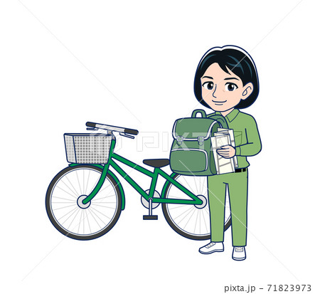 Young woman in green work clothes 71823973