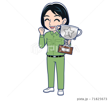 Young woman in green work clothes 71825673