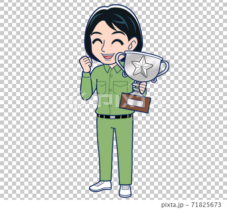 Young woman in green work clothes 71825673
