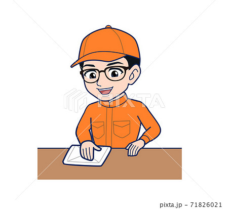 Young man in orange work clothes Young man in orange work clothes 71826021