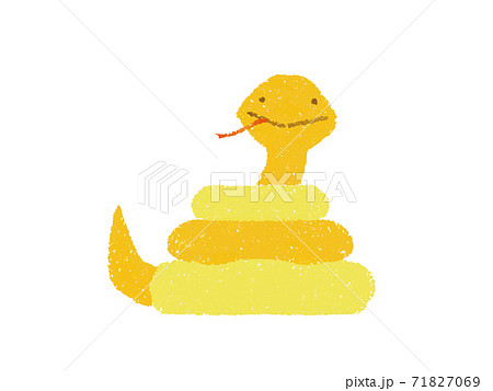 クレヨンタッチの黄色い蛇のキャラクターイラストのイラスト素材