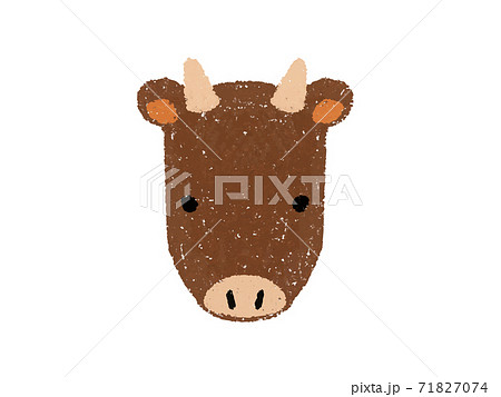 クレヨンタッチの茶色い牛の顔のキャラクターイラストのイラスト素材