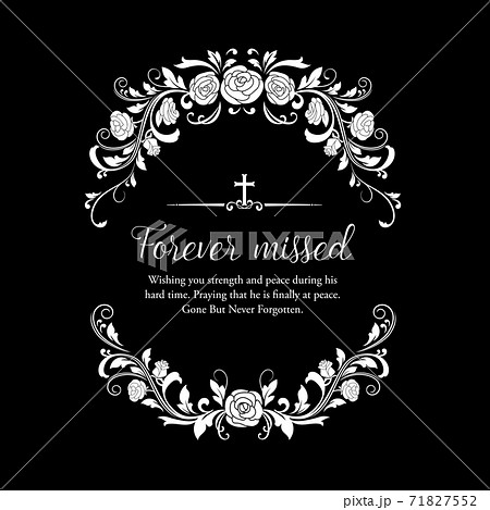 Funeral card with rose flowers wreath and cross. Funeral card with rose flowers wreath and cross. 71827552