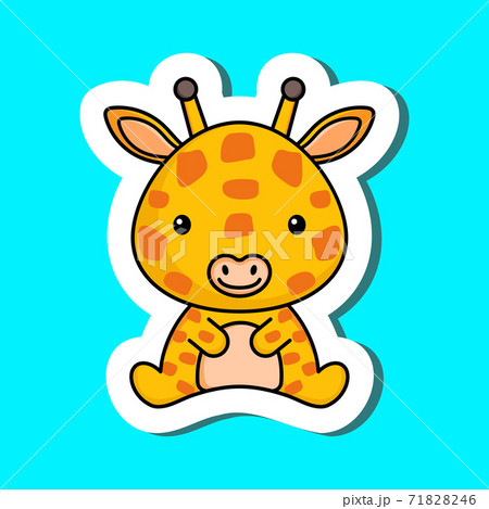Cute cartoon sticker little giraffe logo template. Mascot animal character design of album, scrapbook, greeting card, invitation, flyer, sticker, card 71828246