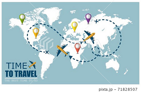 Flying airplane with dash path line. Time to...のイラスト素材 [71828507] - PIXTA