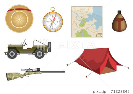 Safari Equipment Set Vector Illustrationのイラスト素材 7143