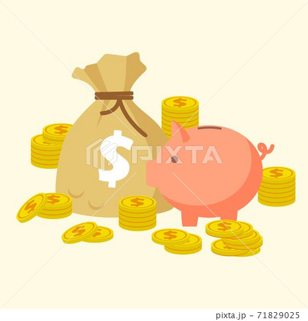 Piggy bank, money bag, dollar coins in flat design vector illustration Piggy bank, money bag, dollar coins in flat design vector illustration 71829025