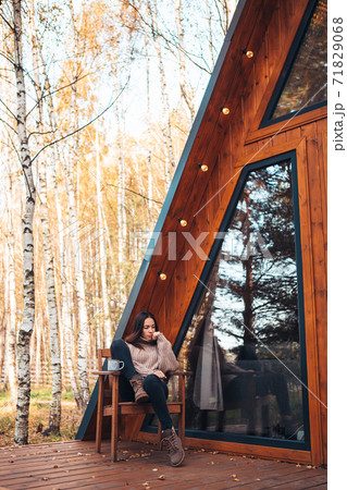 Beautiful girl walking at autumn warm day 71829068