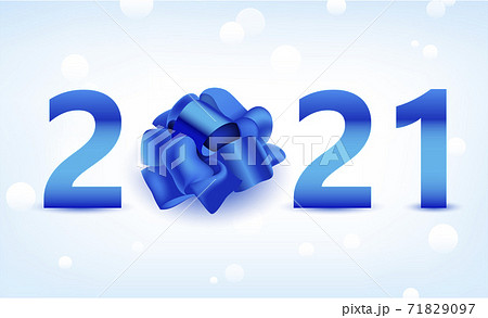 Vector Happy new year 2021 and merry Christmas. Blue gradient numbers with bow tie shiny ribbon instead of zero. Shiny flying snow. Card, flyer, background Vector Happy new year 2021 and merry Christmas. Blue gradient numbers with bow tie shiny ribbon instead of zero. Shiny flying snow. Card, flyer, background 71829097