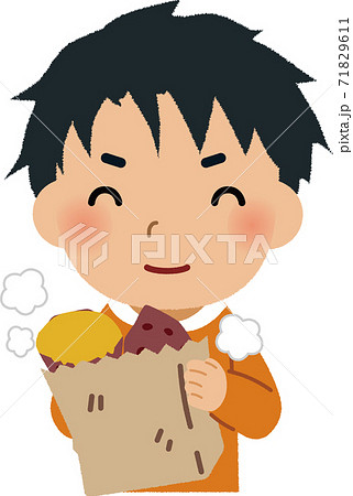 焼き芋を持っている人のイラスト素材