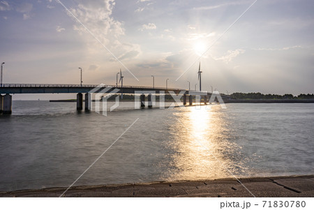 愛知・新舞子マリンパークの夕日とファインブリッジ 愛知・新舞子マリンパークの夕日とファインブリッジ 71830780