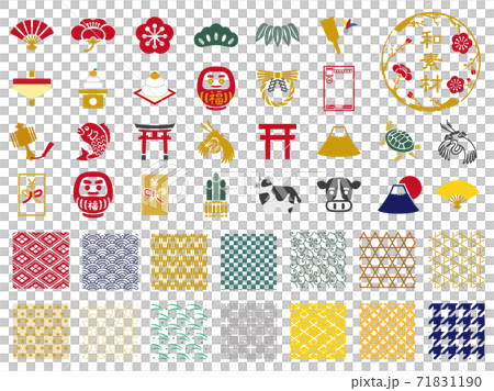 2021お正月アイコンと和柄セット 71831190
