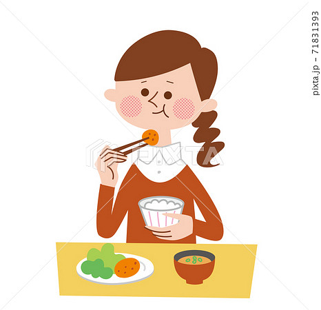 食事中の女性のイラスト素材