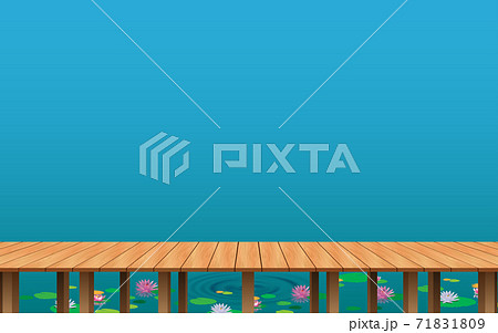 landscape of wooden bridge on the lotus swamp in daytime 71831809